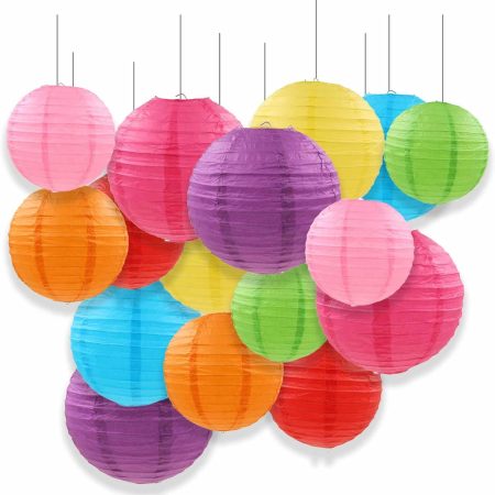 GAKA Colorful Multicolor Paper Lanterns Decorative 16pcs Round Hanging Paper Lanterns Decorations Chinese Paper Lanterns Lamps for Wedding Birthday Home Classroom Party Decoration