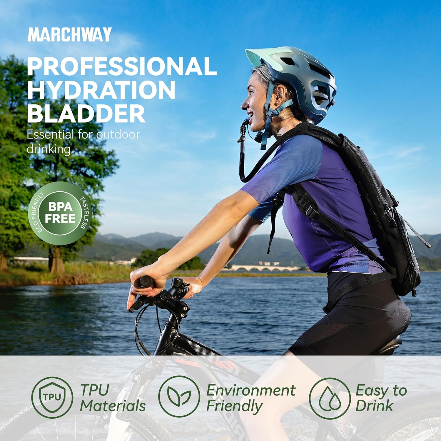 MARCHWAY 2L/2.5L/3L TPU Hydration Bladder, Tasteless BPA Free Water Reservoir Bag with Insulated Tube for Hydration Pack for Cycling, Hiking, Running, Climbing, Biking - Image 2