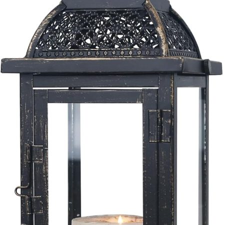 NEEDOMO Large Candle Lanterns Decorative Indoor, 14.4" Outdoor Lantern with Clear Glass, Vintage Metal Candle Holders in Black, Patio Wedding Home Kitchen Coffee Table Livinig Room Decor