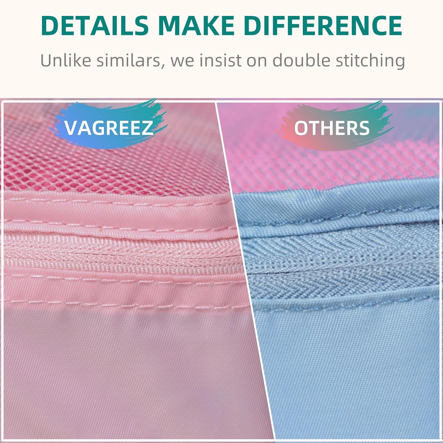 Packing Cubes VAGREEZ 7 Pcs Travel Luggage Packing Organizers Set with Toiletry Bag (Pink) - Image 3