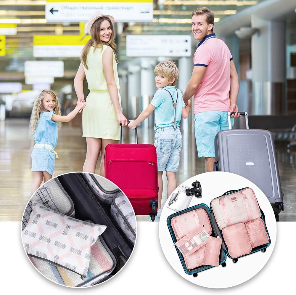 Packing Cubes VAGREEZ 7 Pcs Travel Luggage Packing Organizers Set with Toiletry Bag (Pink) - Image 7